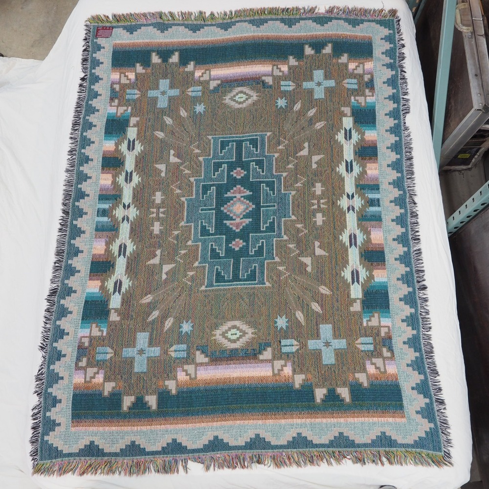 Vintage Southwestern Geometric Aztec Tapestry Tribal Blanket Throw Woven USA - Picture 4 of 12